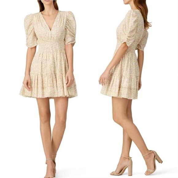 Cleobella Ditsy Floral Sadie Puff Sleeve Mini Dress Cowgirl Western Cottagecore - Picture 1 of 12